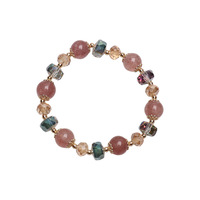 Nouveau Bracelet Minimaliste en Cristal de Quartz Fraise et Strass pour Femme, Élégant et Polyvalent, avec Perles de Cristal ; Bijoux en Gros