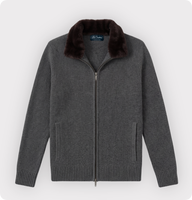 Pull cardigan en laine et acrylique mélangée avec col en fourrure, sortie d'usine TN, avec étiquette de col personnalisée