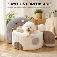 Lit pour chat en velours côtelé, lit pour petit chien, nid profond en forme d'arche arc-en-ciel avec boule en peluche, lavable en machine, base antidérapante, OEM ODM