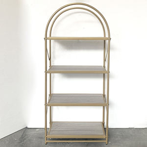 Bibliothèque à 4 niveaux avec cadre en métal doré Conception en forme d'arc Assemblage facile Étagères pliantes en bois de fer pour bibliothèque moderne pour le rangement de la salle de bain - Product Image 3