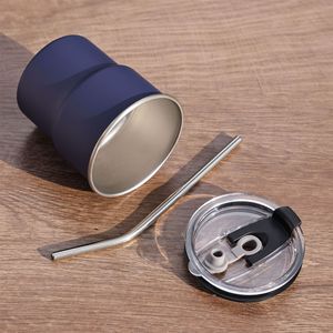 Cốc bia cà phê bằng thép không gỉ một lớp hiện đại cán cạnh di động cho các bữa tiệc Cắm Trại Ngoài Trời Có ống hút tiện lợi - Product Image 4