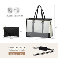 Sac fourre-tout pour ordinateur portable LOVEVOOK 15,6 pouces, résistant à l'eau, en toile et PU, couleur unie, grande capacité, fermeture éclair, pour femme, bureau, affaires, été