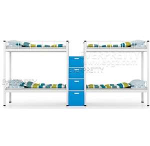 Lit superposé double moderne en métal blanc avec escalier <span class=keywords><strong>de</strong></span> rangement pour dortoir scolaire, chambre d'hôtel, chambre d'étudiant et personnel - Product Image 2