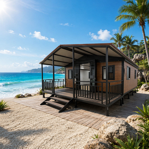 Cabane de glamping Airbnb avec toit <span class=keywords><strong>en</strong></span> acier incliné, design imitation <span class=keywords><strong>bois</strong></span>, grande terrasse et escalier pour location <span class=keywords><strong>en</strong></span> resort ou investissement - Product Image 4