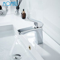 Grifo de Lavabo Contemporáneo Momali de Latón con Cartucho Cerámico, Monomando de Agua Fría y Caliente para Montaje en Encimera