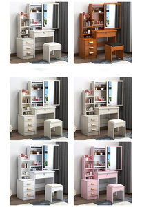 Dressing Table Set With <strong>Stool</strong>, Wood Makeup Desk Vanity With Round Mirror Desk and <strong>Cushioned</strong> <strong>Stool</strong> Set - Product Image 6