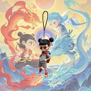 Caliente película Nezha 2 Ao Bing mochila ornamento dibujos animados Anime alta belleza móvil cadena promocional llaveros y mosquetones - Product Image 3