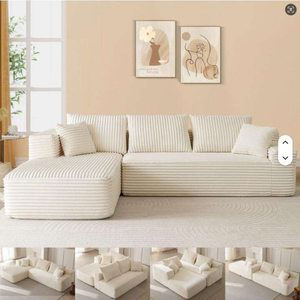 Modern Ribbed Compression <b>Sofa</b> L Shape Sectional Couch Fabric Upholstered Modular Lounge <b>Set</b> for Living Room - Product Image 3