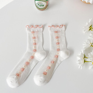 Nuove <span class=keywords><strong>Calze</strong></span> da Donna a Metà Polpaccio 2026 CE Oeko-Tex <span class=keywords><strong>100</strong></span>, Sottili Estive in Seta di Vetro, Floreali Dolci Lolita, Trasparenti in <span class=keywords><strong>Cotone</strong></span> - Product Image 2