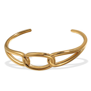 Geometric Twisted Splicing <b>Bracelet</b> 18K Gold Plated Stainless Steel Open <b>Cuff</b> For Women Party Jewelry - Product Image 5