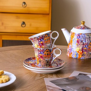 Service à thé en céramique - Théière florale en mosaïque avec 4 tasses et soucoupes - Product Image 2