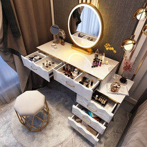 Coiffeuse moderne <span class=keywords><strong>et</strong></span> légère de luxe à led couleur or ensemble de <span class=keywords><strong>commode</strong></span> <span class=keywords><strong>blanche</strong></span> avec miroir <span class=keywords><strong>et</strong></span> tiroirs - Product Image 4