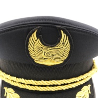Casquette à visière brodée noire de conception OEM Chapeau d'aviateur à visière Casquette de pilote de ligne Casquette de capitaine de mer avec badge personnalisé