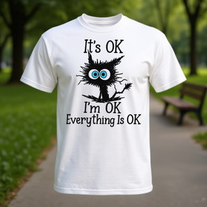 T-shirt avec citation de chat noir sarcastique : Fun, c'est ok, je suis bien, tout va bien - Product Image 2