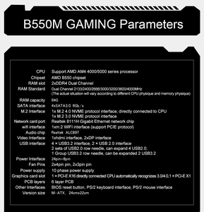 Jginyue เมนบอร์ด M-<span class=keywords><strong>ATX</strong></span> AM5สำหรับเล่นเกม B550M ARGB รองรับโปรเซสเซอร์ Ryzen R5 4000/5000ซีรีส์ DDR4แรมเดสก์ท็อปพีซี PCI-E 4.0 - Product Image 2