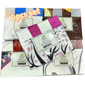 Versand bereit Günstiger Preis 6-teiliges Set Bettlaken Blumen-Mikrofaser-Bettlaken Bedrucktes Bettwäsche-Set mit 4-teiligen Kissen bezügen