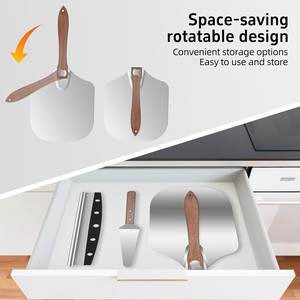 Accessoires pour <span class=keywords><strong>pizza</strong></span>, ensemble de pelle à <span class=keywords><strong>pizza</strong></span> en aluminium 12x14 pouces avec coupe-<span class=keywords><strong>pizza</strong></span> et couteau à <span class=keywords><strong>pizza</strong></span> avec manche en bois pliable pour un rangement facile - Product Image 4