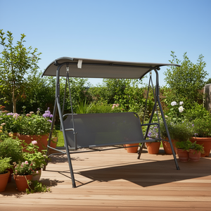 Silla Columpio de Patio de Metal Gris de 3 Plazas, Muebles de Exterior de Diseño Contemporáneo con Toldo para Jardín o Terraza - Product Image 2