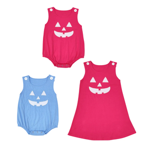 Wholesale Girls Sleeveless Cotton Pumpkin Applique Dress and <b>Bubble</b> Romper Autumn Outfit for Children - Product Image 1