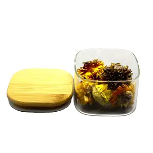 Custom Eco Friend Square Glass Jar With Bamboo Lid For Kitchen Square-RL6