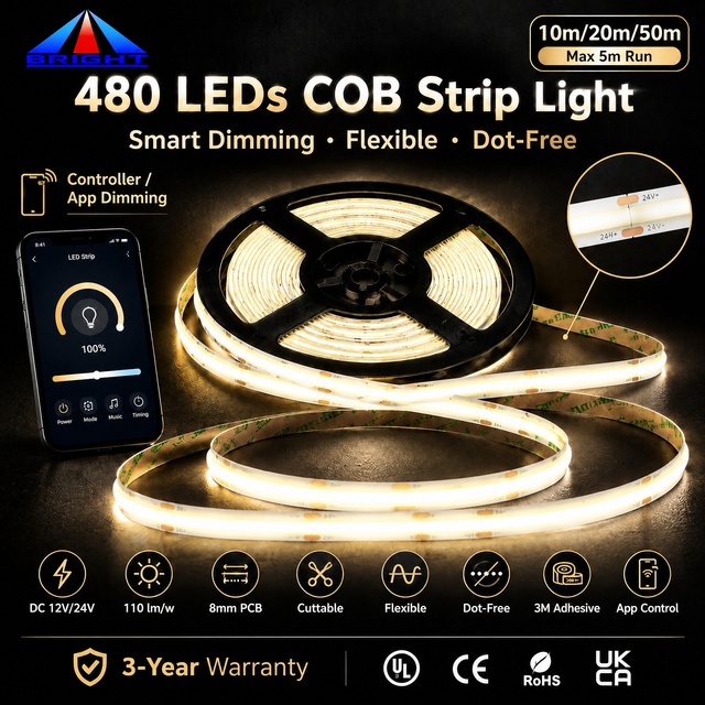 BRIGHT COB Led Strip 24V Cob Tape Led Strip High Efficiency 2700K Led Strip Light for Furniture