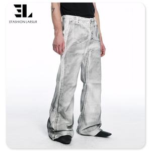 جينز دنيم للرجال بطباعة قذرة مطلية بالشمع مغلف بالشمع من مصنع لارسور جينز فضفاض جينز رجالي برقائق معدنية شمع لامع جينز رجالي - Product Image 6