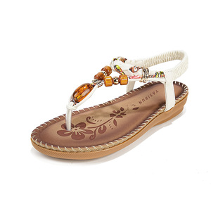 Flat <b>Sandals</b> Open Toe Beaded Decor Microfiber Leather Slip-On Summer Women Shoes Elegant Floral Design Drop Shipping - Product Image 1