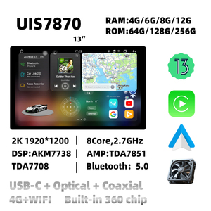 Uis 7870 13 "2K Android Xe Đài Phát Thanh Stereo Video Navigation Phổ Màn Hình 360 Máy Ảnh <span class=keywords><strong>Dsp</strong></span> Wifi 4G Carplay GPS Khuếch Đại RGB - Product Image 2