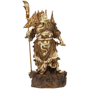 Statuette de Guan Gong en laiton Copper World, avec drapeau des Neuf Dragons, statue sur pied, artisanat fait main pour l'intérieur, pour la vénération et l'exposition - Product Image 4