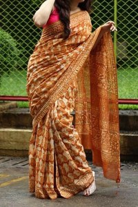 Lino moderno Impresión digital Saree Trending Party Style Ropa india y pakistaní - Product Image 6