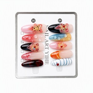 Uñas Postizas Acrílicas 3D con Diseño de Flores y Mariposas, Uñas Postizas Pre-Diseñadas, Largas, Estilo Stiletto, Almendradas, Cuadradas, para Salón de Belleza - Product Image 1