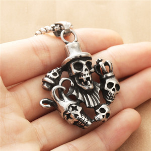 Yunnique Collier pour homme en acier inoxydable avec pendentif crâne de clown, design squelette rétro 190145 - Product Image 3