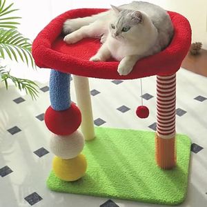 Cadre d'escalade de chat en forme de U rouge coloré plate-forme de saut ensemble de jouets de chat de colonne de chanvre multifonctionnel comprenant la maison de grattoir - Product Image 1