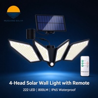 Lampe solaire murale pour villa et jardin, 4 têtes, télécommande, 3 en 1, panneau solaire détachable, 800LM, 222 LED, IP65, étanche