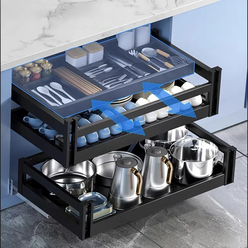 Bol à tiroir Plat et panier en aluminium Tiroir à vaisselle Panier multifonctionnel à tiroir de rangement pour vaisselle de cuisine Panier à tiroir