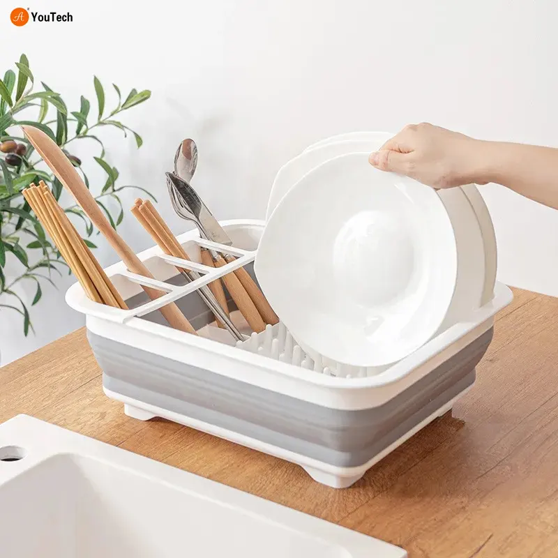 Water Leakage Folding Drain Bowl Tray Rack Plastic Tableware Bowl Chopsticks Storage Box Kitchen Utensils Dish Storage Rack