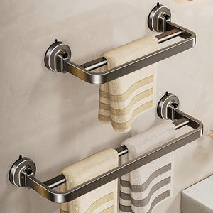 ราวแขวนผ้าขนหนูคู่สีเทากันเมทัล ติดตั้งแบบสุญญากาศ รับน้ำหนักได้ 10 กก. ผลิตจากอะลูมิเนียม ดีไซน์ทันสมัย สำหรับห้องน้ำ ห้องครัว ระเบียง - Product Image 4