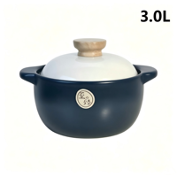 Casserole en céramique 3L avec couvercle, compatible cuisinière à gaz, nettoyage facile, passe au lave-vaisselle, design classique, poignée en bois