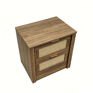 Nordic <strong>Rattan</strong> Weave 2 Drawer <strong>Bedside</strong> <strong>Table</strong> Modern Particleboard Natural Tone Nightstand Home Furniture Wooden Drawer - Product Image 4