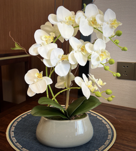 <span class=keywords><strong>N</strong></span>-58 Orchidee Artificiali di Lusso Bianche e Rosa con Fiori in Lattice Realistici e Vaso in Ceramica, Pianta di Orchidea Artificiale in Vaso in Vendita - Product Image 3