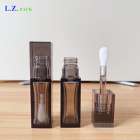 LZ Pack Nouveauté Tube à gloss vide transparent noir carré 6ml 8ml 10ml avec grand applicateur, en PET, personnalisable avec logo