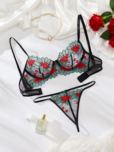 Penjualan laris Set celana dalam Bra seksi malam sejuk bordir bunga jaring elegan seksi - Product Image 4
