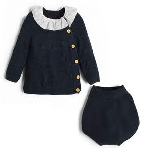 Ins Designs 2024, conjunto <span class=keywords><strong>de</strong></span> prendas <span class=keywords><strong>de</strong></span> <span class=keywords><strong>punto</strong></span> informales <span class=keywords><strong>para</strong></span> bebés, 2 uds., Tops <span class=keywords><strong>de</strong></span> <span class=keywords><strong>punto</strong></span> <span class=keywords><strong>de</strong></span> manga corta, bragas con cuello <span class=keywords><strong>de</strong></span> volantes, pantalones cortos <span class=keywords><strong>para</strong></span> niñas pequeñas, botones <span class=keywords><strong>para</strong></span> niños - Product Image 1