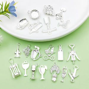 Colgante con temática de vino de aleación de plata, formas mixtas, accesorios de joyería DIY para hacer pulseras y collares - Product Image 4