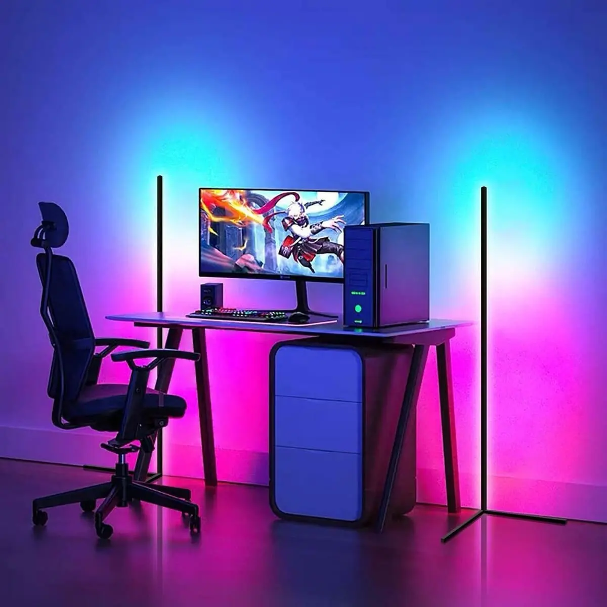 거실 창조적 인 RGB 삼각대 수직 가정 장식 코너 서 북유럽 LED 현대 플로어 램프