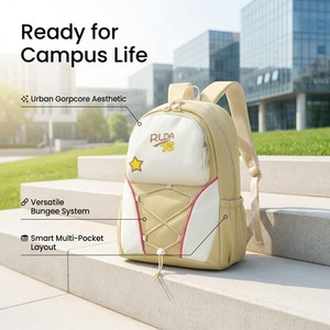 Sac à dos grande capacité en nylon kaki de haute qualité, multi-poches, durable, pour l'école, les activités de plein air et le campus, idéal pour les étudiants - Product Image 1
