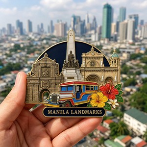 Imán de Refrigerador de Metal Esmaltado Personalizado de Fábrica, Recuerdo de Manila, Filipinas, Imán 3D con Logotipo Personalizado - Product Image 1