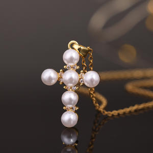 Factory Low Price Quality Excellent Copper Plated Real Gold Cross <strong>Pearl</strong> Zircon <strong>Pendant</strong> Fashion <strong>Necklace</strong> Women - Product Image 5