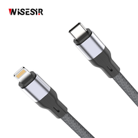 Câble de données WISESIR Type C vers USB-C en alliage d'aluminium avec double port 3A, charge rapide 27W 3.0 PD pour appareil photo