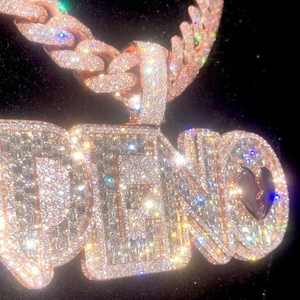 <span class=keywords><strong>Collier</strong></span> personnalisé avec nom Moissanite, pendentif de lettre Hip Hop glacé, bijoux en argent 925 VVS Moissante Diamond, cadeaux pour hommes - Product Image 2